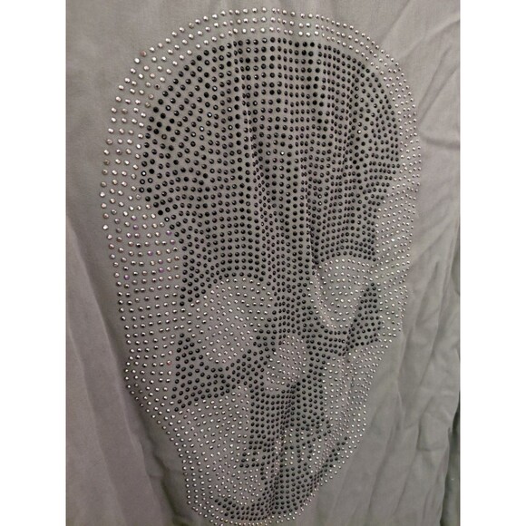 Free For Humanity 100% Viscose Button Up Rhinestone Skull Roll Tab SleeveTop O/S - Picture 8 of 10